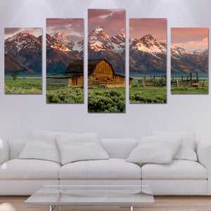 Mountains with house canvas
