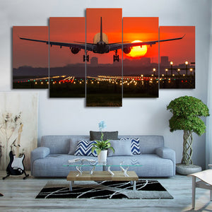 Airplane in the sunset canvas